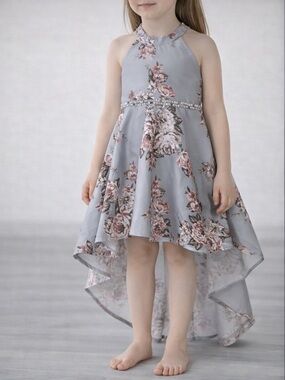 Speechless Girls Light Blue Floral High-Low Dress with Pink Accents